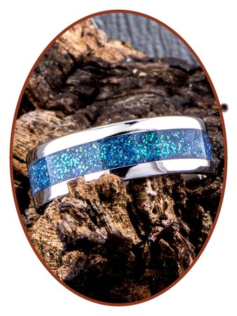 JB Memorials Edelstahl Design Unisex Asche Ring 'Bright Blue Green' - CRA008