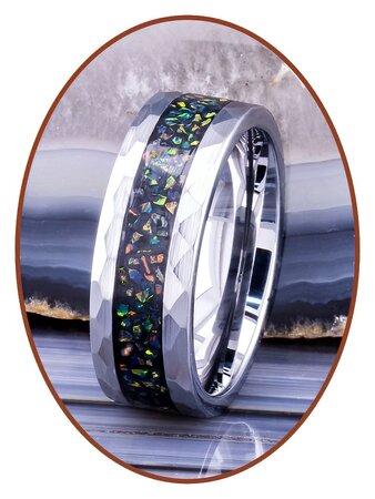 Tungsten Carbide Design Brushed Opal Asche Gedenk Ring - JRB142OP