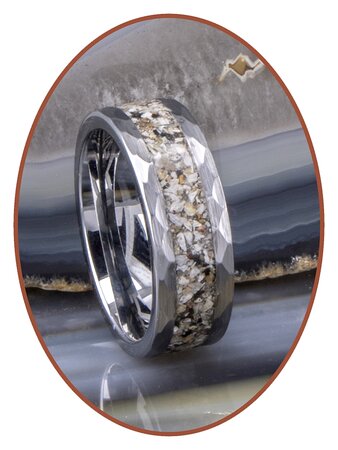 Tungsten Carbide Design Hammered  Asche Ring - RB142