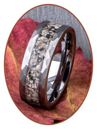 Tungsten Carbide Design Hammered  Asche Ring - RB142