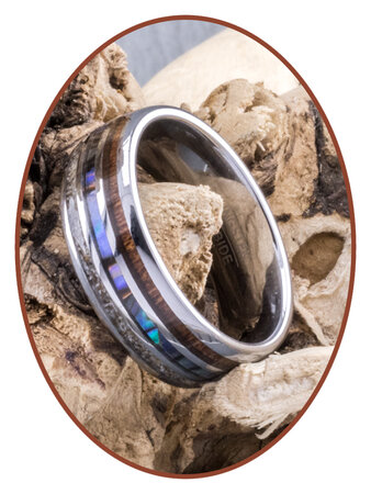 JB Memorials Naturline Holz / Abalone Shell Wolfram Asche Ring - WR006