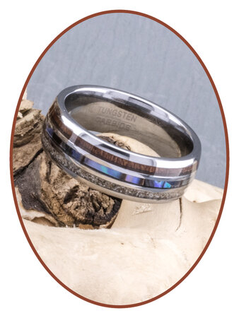 JB Memorials Naturline Holz / Abalone Shell Wolfram Asche Ring - WR006