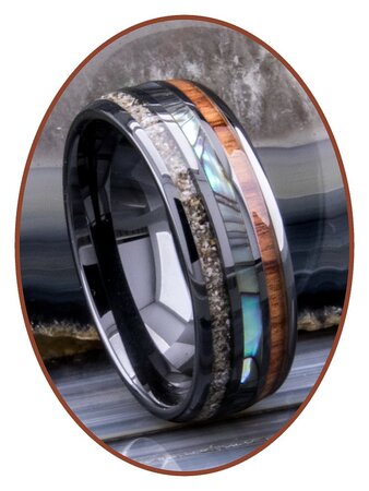 JB Memorials Naturline Holz / Abalone Shell Black Ceramic Zirconium Asche Ring - WR013