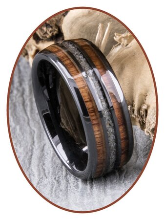 JB Memorials Naturline Holz Black Ceramic Zirconium Asche Ring - WR013A