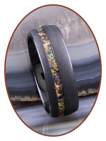 JB Memorials Tungsten Carbide Wolfram Metallic Foil Opal  Asche Ring - RB048QA