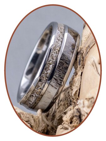 JB Memorials Naturline / Wolfram Asche Ring mit Hirschgeweih Einlage - WR014